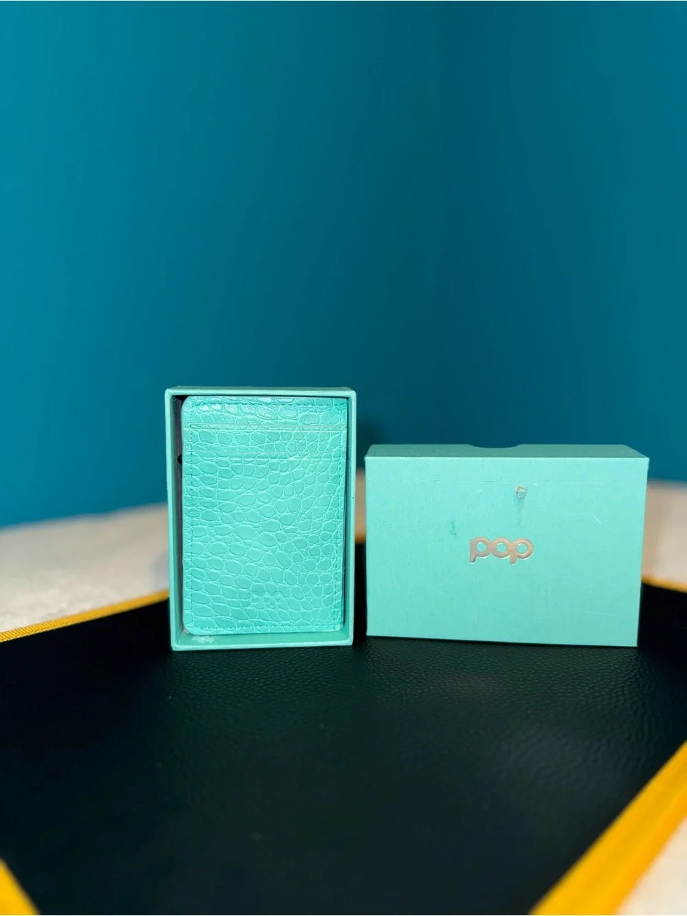 Leather Card Holder Wallet - Brown and Turquoise